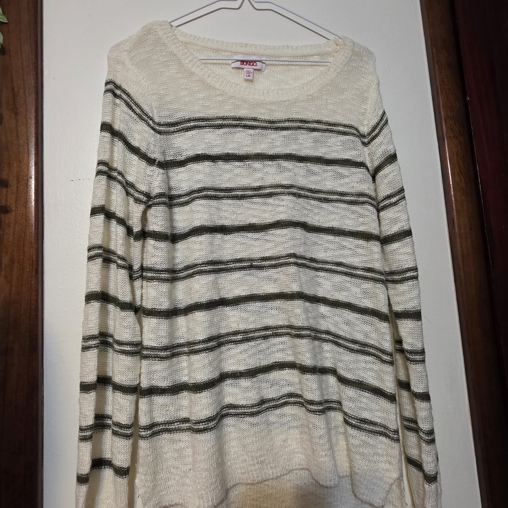 BONGO Cream and Black Striped Knit Sweater